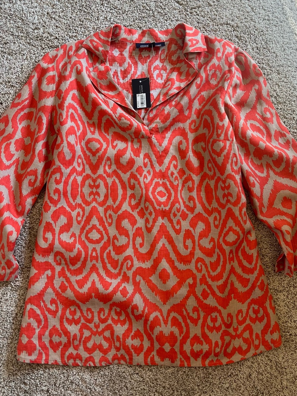 Jones New York Coral and Beige Patterned linen  tunic - Picture 3 of 8